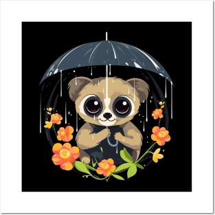 Slow Loris Rainy Day With Umbrella Posters and Art